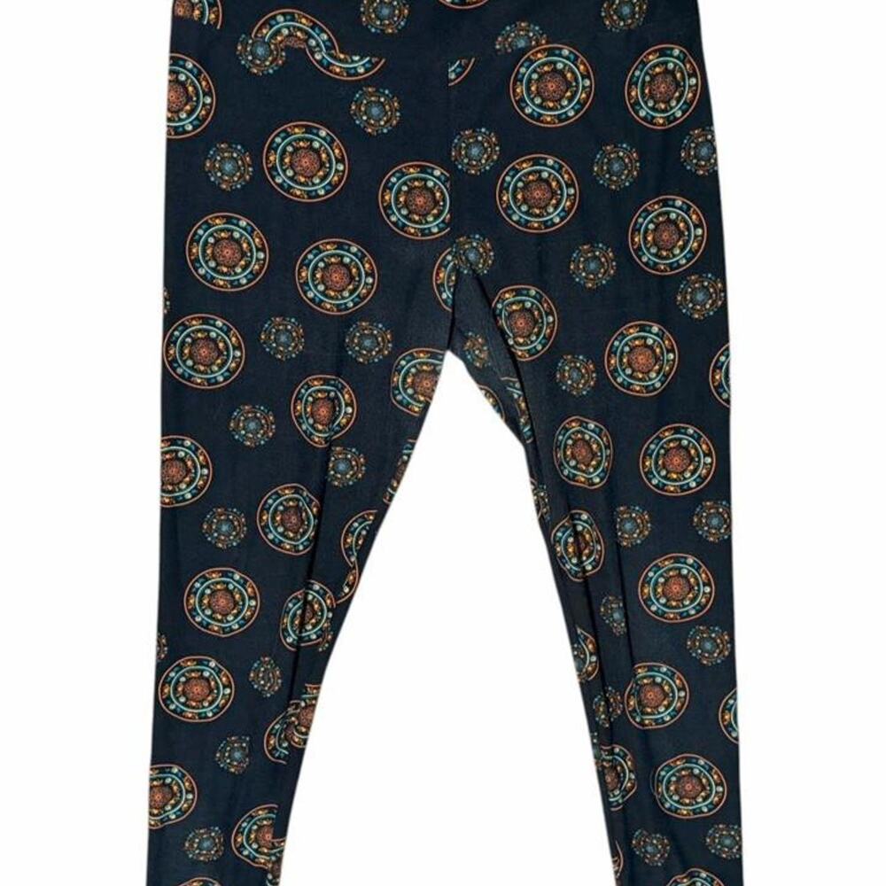 LuLaRoe TC Tall Curvy Leggings Black Mandala Orange 12-18